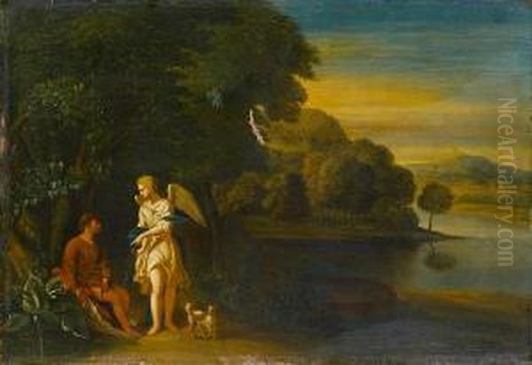 Tobias And The Angel In A Woodedlandscape Oil Painting by Eglon Hendrick Van Der Neer