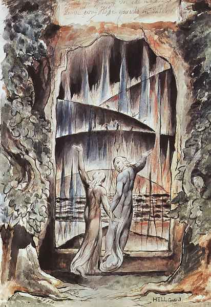 Dante and Virgil at the Gates of Hell (Illustration to Dante's Inferno) Oil Painting by William Blake