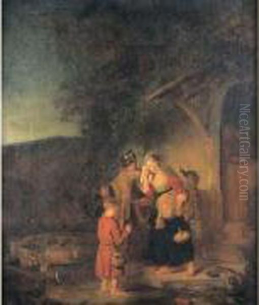 Abraham Chassant Agar Et Ismael Oil Painting by Karel van der Pluym