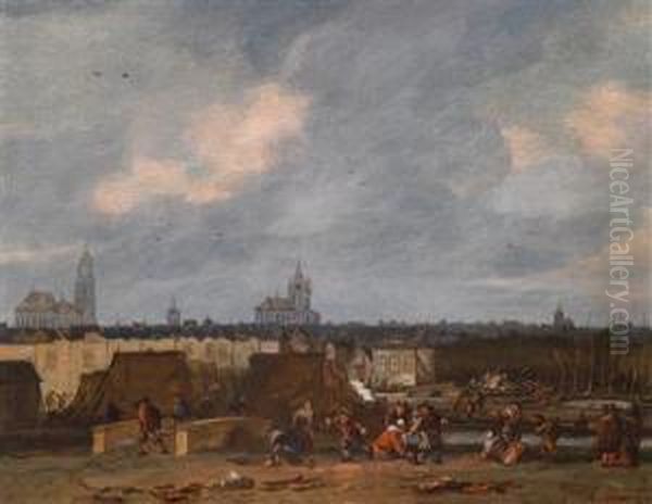 Die Explosion Desdelfter Pulvermagazins Oil Painting by Adriaen Lievensz van der Poel