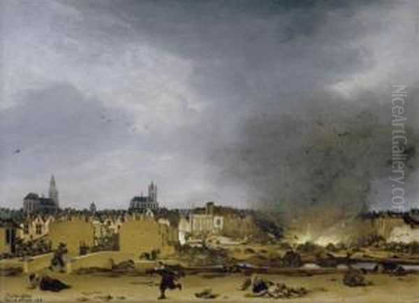 View Of Delft With The Explosion Oil Painting by Egbert van der Poel