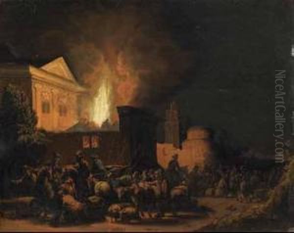 Incendio Notturno In Una Citta Oil Painting by Egbert van der Poel