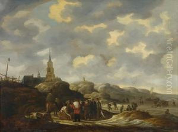 La Plage A Scheveningen Oil Painting by Egbert van der Poel