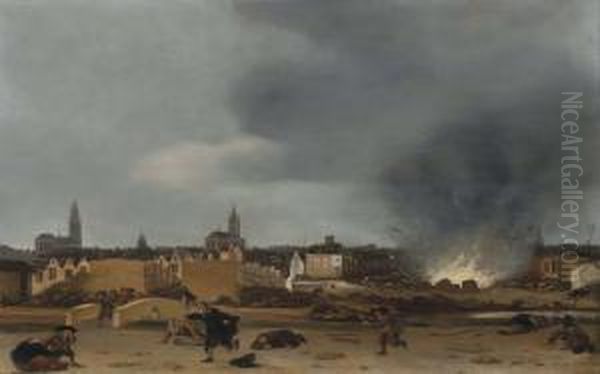 A View Of The City Of Delft During The Explosion Of 1654 Oil Painting by Egbert van der Poel