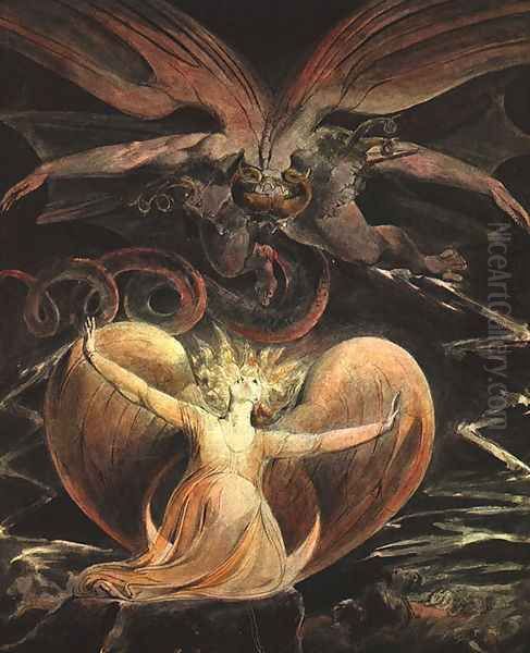 The Great Red Dragon and the Woman Clothed with the Sun 1805-1810 Oil Painting by William Blake