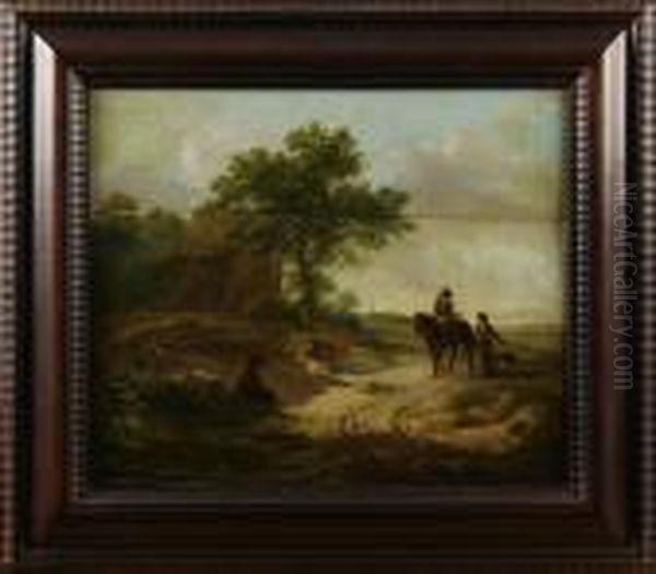 Landskap Med Figurstaffage Oil Painting by Hendrik Josef Fr. Van Der Poorten