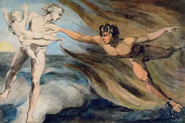 Good and Evil Angels Struggling for the Possession of a Child, c.1793-94 Oil Painting by William Blake