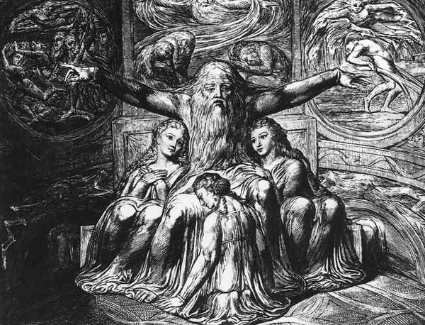 Job And His Daughters 1823-26 Oil Painting by William Blake