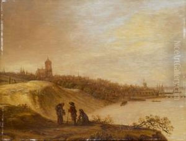 Blick Auf Die Grote Kerk In Arnhem Und Den Rhein Oil Painting by Cornelis Symonsz. Van Der Schalcke