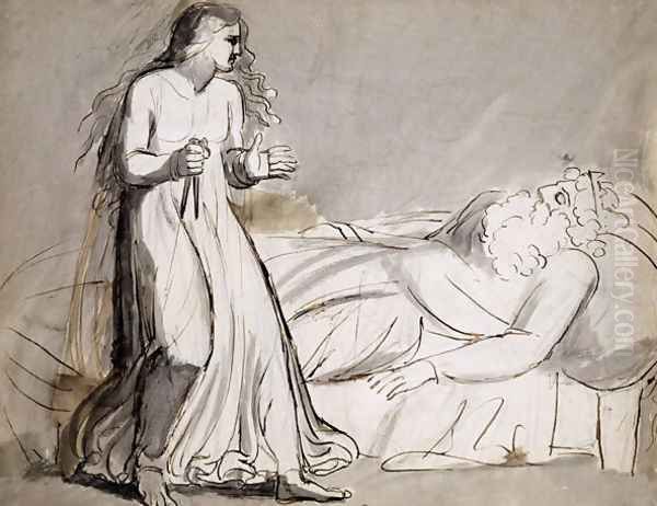 Lady Macbeth approaching the murdered Duncan Oil Painting by William Blake