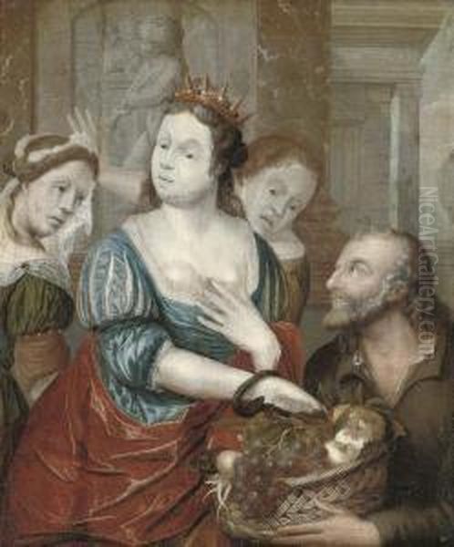 Cleopatra Receiving The Asp From A Basket Of Fruit Oil Painting by Jacobus Van Der Sluis