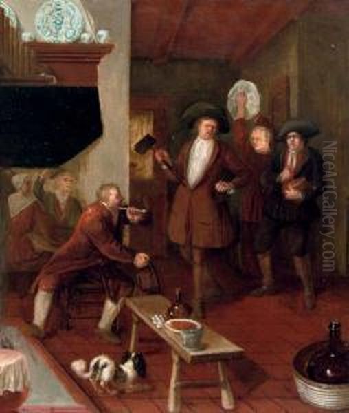 Merry Company In An Interior Oil Painting by Jacobus Van Der Sluis