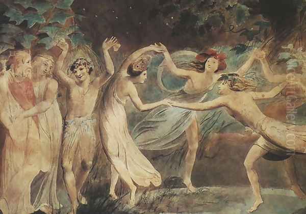 Oberon, Titania and Puck with Fairies Dancing Oil Painting by William Blake