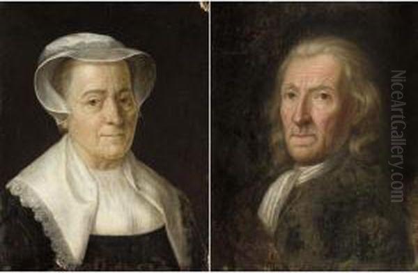 Portraits Of An Old Woman And An Old Man, Half Length Oil Painting by Dominicus Van der Smissen