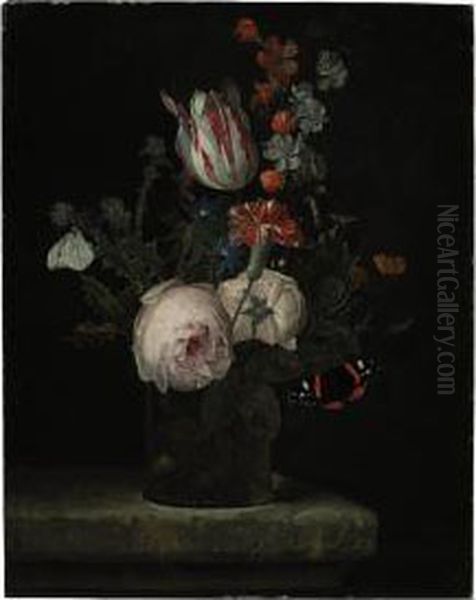 Flowers In A Glass Vase Oil Painting by Adriaen Van Der Spelt