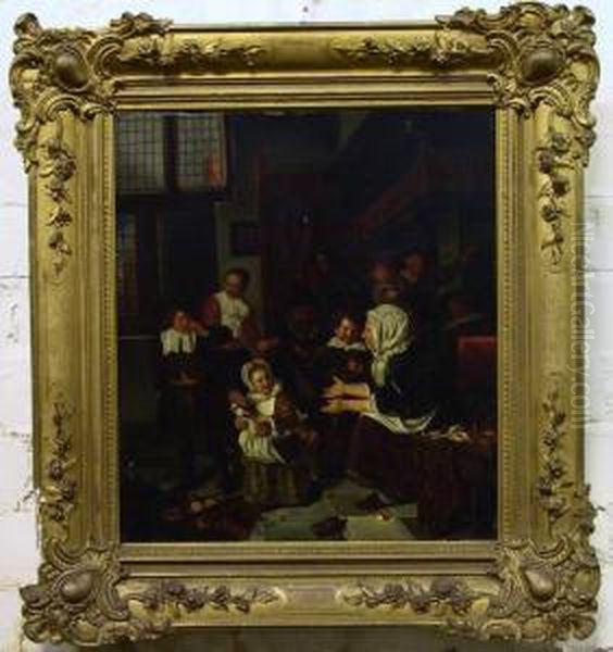 Huiselijk Tafereel Oil Painting by Louis Van Der Steen