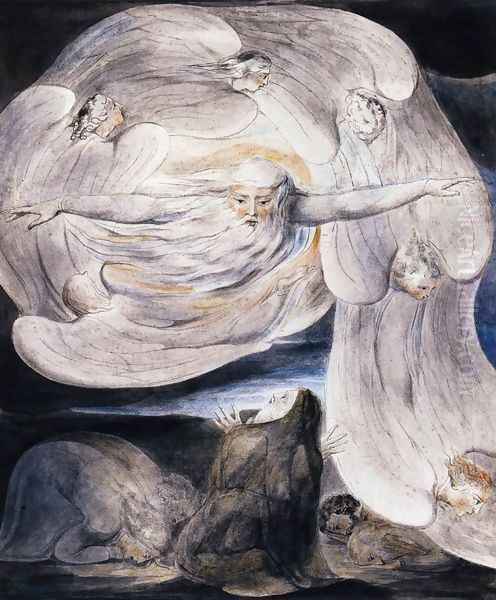 Job Confessing His Presumption To God Who Answers From The Whirlwind 1803-05 Oil Painting by William Blake