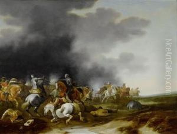 Equestrian Battle Oil Painting by Jan Jacobsz. Van Der Stoffe