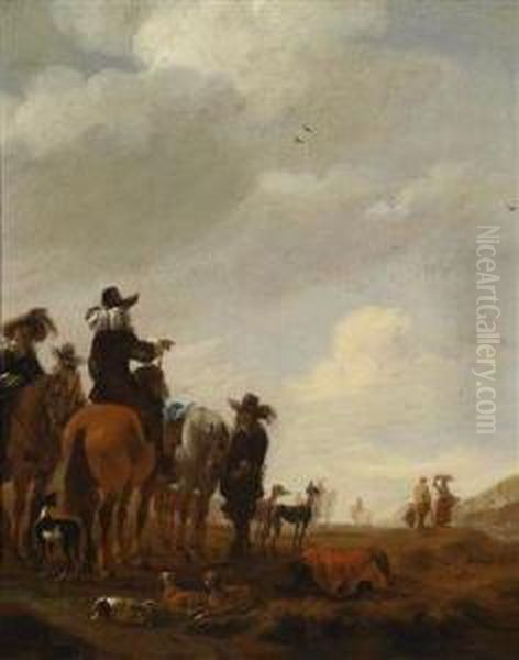 Resting Hunting Party Oil Painting by Jan Jacobsz. Van Der Stoffe