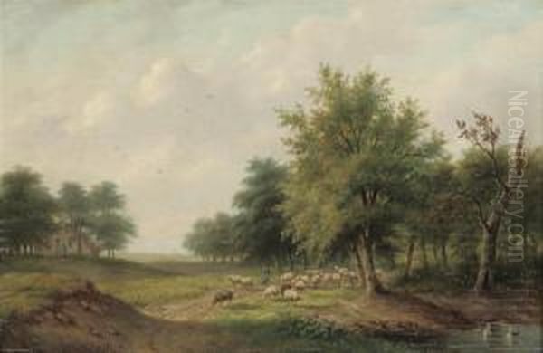 Herding The Sheep Oil Painting by Jacobus Van Der Stok