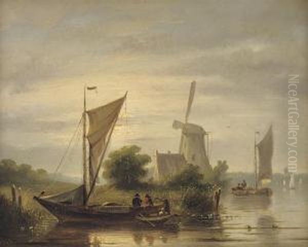 The River At Sunset Oil Painting by Jacobus Van Der Stok