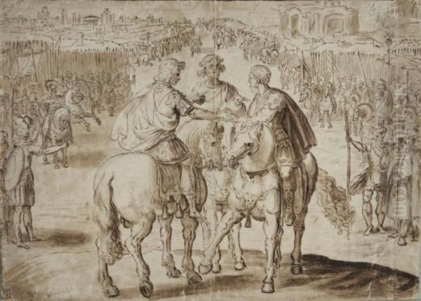 Le Triumvirat, Marc Antoine, Octave Et Lepide Oil Painting by Jan van der Straet