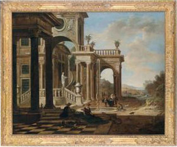 Due Capricci Architettonici Oil Painting by Jan Baptist Van Der Straeten