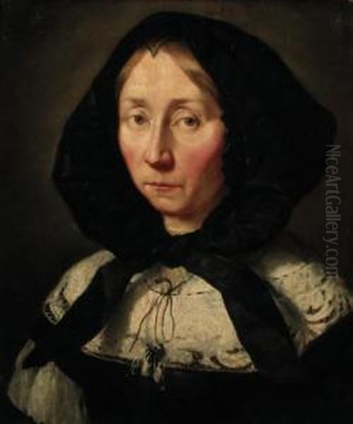 Portrait Of A Lady, Bust-length, In Widow's Weeds Oil Painting by Abraham Van Der Tempel