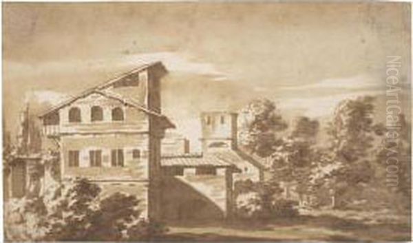 An Italianate Villa And Garden Oil Painting by Jacob Van Der Ulft