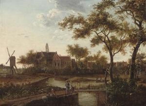 A River Landscape Oil Painting by Balthasar Van Der Veen