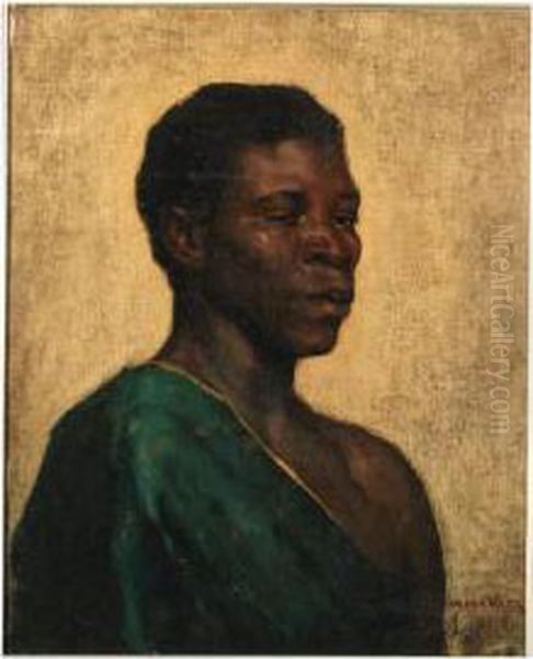 A Portrait Of An African Man Oil Painting by Elizabeth Arnolda Van Der Veer