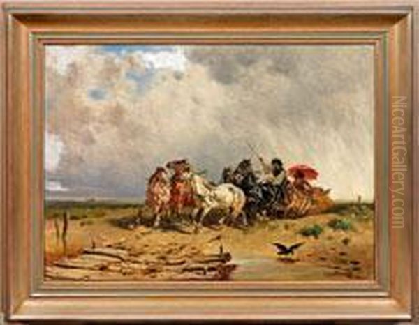 Rasante Wagenfahrtin Der Puszta Oil Painting by Adolf van der Venne