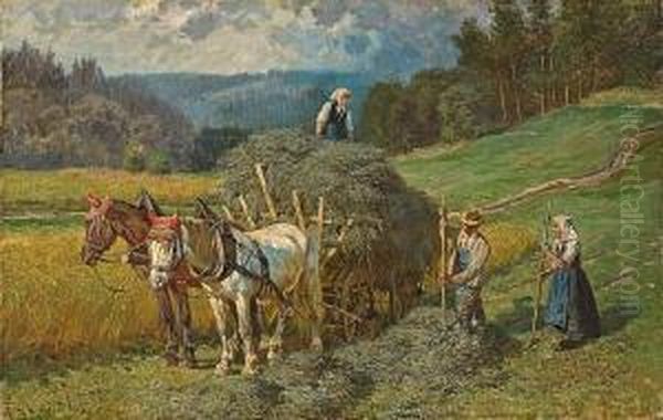 Haying Oil Painting by Fritz van der Venne