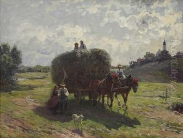 Heuwagen Vor Heraufziehendem Gewitter Oil Painting by Fritz van der Venne