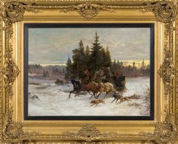 Sledging Oil Painting by Fritz van der Venne