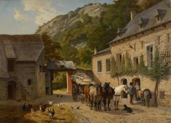 Cour De Ferme A Yvoir Oil Painting by Paul Van Der Vin