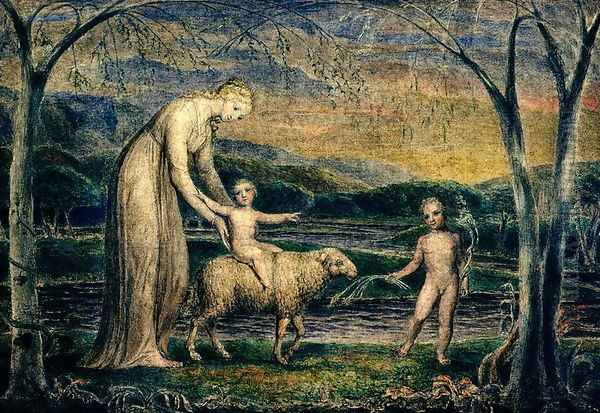 The Christ Child riding on a Lamb Oil Painting by William Blake