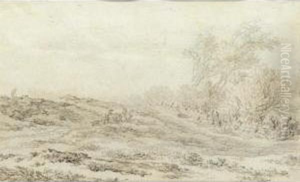 A Dune Landscape With Figures And Animals Oil Painting by Laurens Vincentsz Van Der Vinne