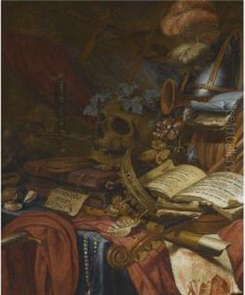 A Vanitas Still Life Oil Painting by Vincent Laurentsz. van der Vinne I