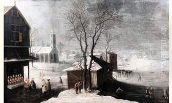 Paysage D'hiver Avec Des Patineurs Oil Painting by Tobias Van Der Vinnen