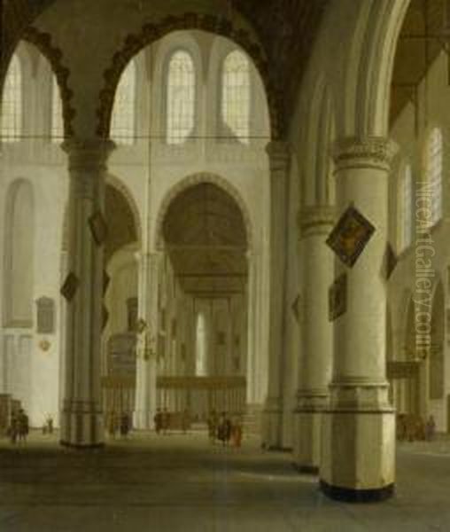 An Old Church In Delft, 
From The North Wing Towards The East. Oil Painting by Hendrick Van Vliet