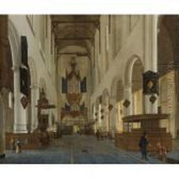 Interior Of The Oude Kerk, Delft, Looking West Oil Painting by Hendrick Van Vliet