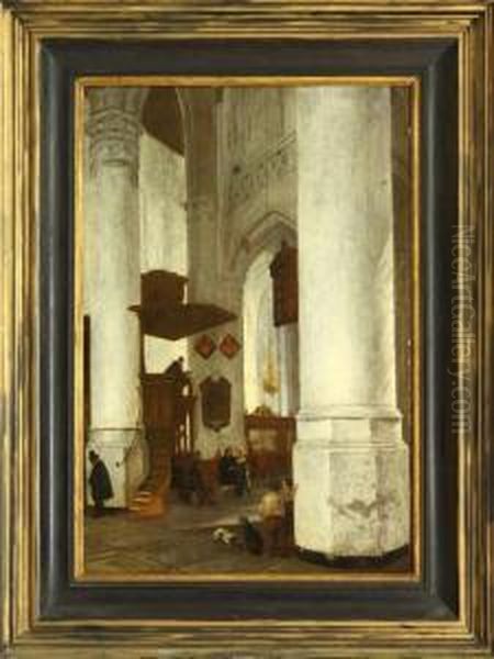 Church Interior Scene Oil Painting by Hendrick Van Vliet