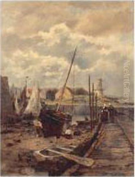 Harbour View Oil Painting by Willem van der Vliet