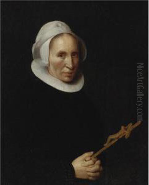 Portrait Of A Lady Holding A Crucifix Oil Painting by Willem van der Vliet