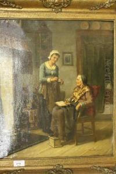 Theetijd Oil Painting by Herman J. Van Der Voort In De Betouw