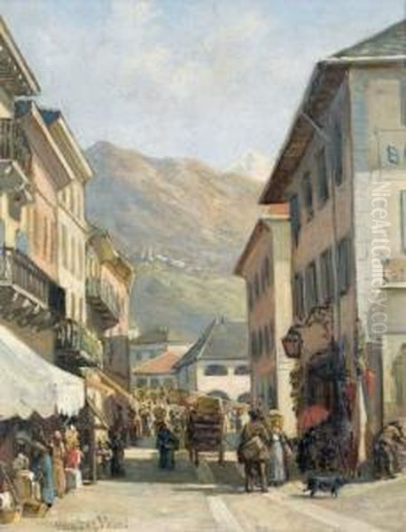 Strasse In Locarno Oil Painting by Hermann Jacob Van Der Voort In De Betouw