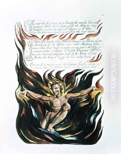 America a Prophecy, 'Thus wept the Angel voice', the emergence of Orc Oil Painting by William Blake