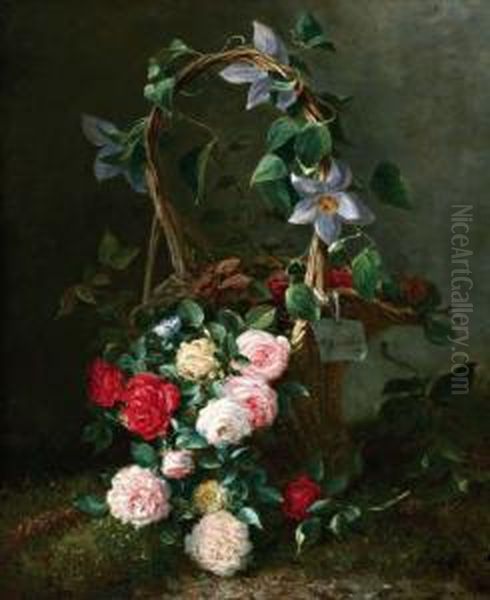 Mand Met Rozen En Passiebloem Oil Painting by Maria Van Der Voort