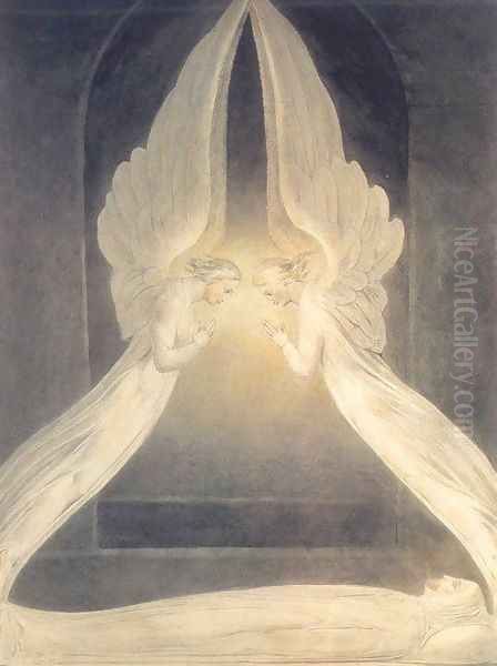 Christ in the Sepulchre, Guarded by Angels Oil Painting by William Blake